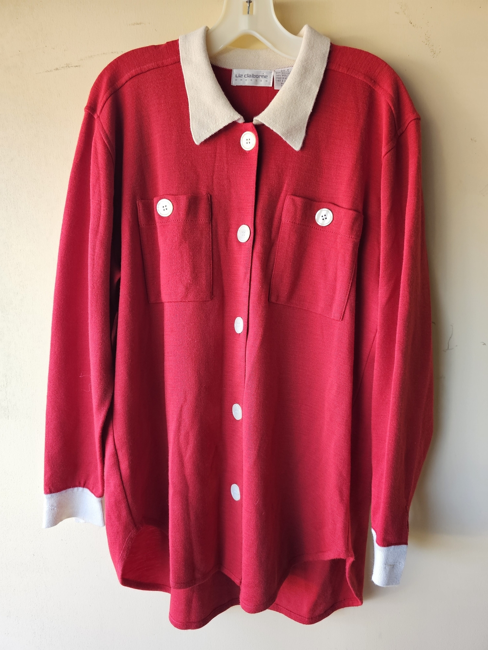 2Liz Claiborne Red Button-Up Shirt with White Collar